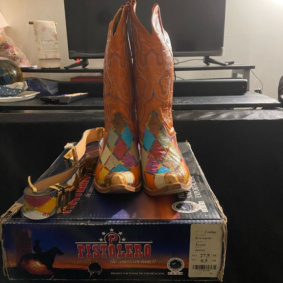 Pistolero Shoes | Only Worn Once. Authentic Leather Cowboy Boots and Matching Belt. Belt Size 36. | Color: Orange | Size: 8.5 | Jennieth53's Closet